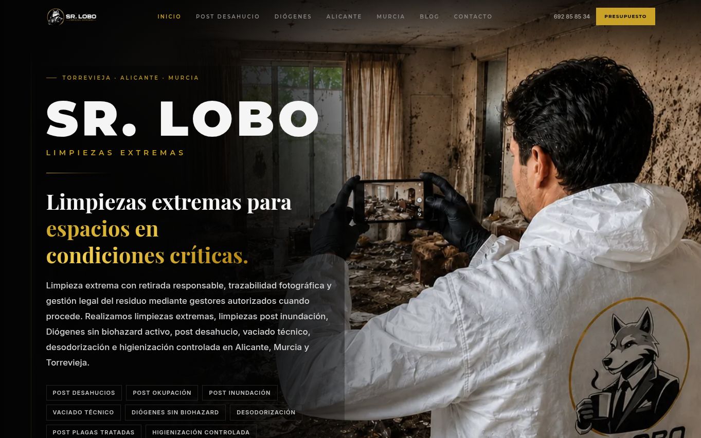 Hero de la web Limpiezas Extremas SR. LOBO