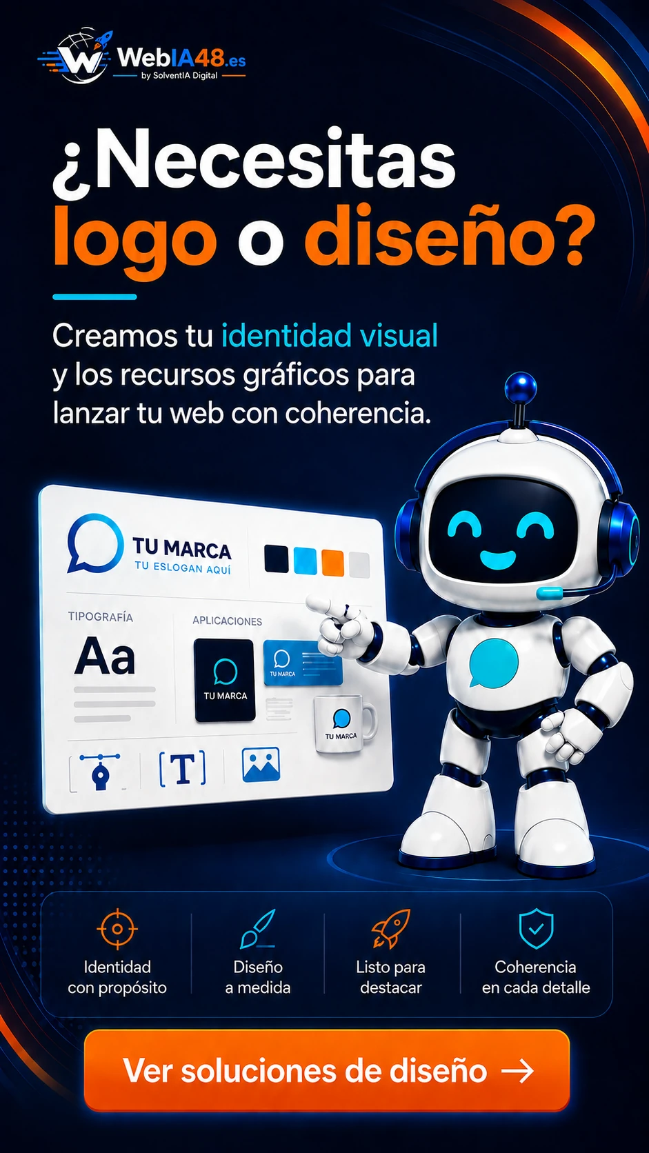 Infografía de WebIA48 sobre diseño de logo e identidad visual para una nueva web